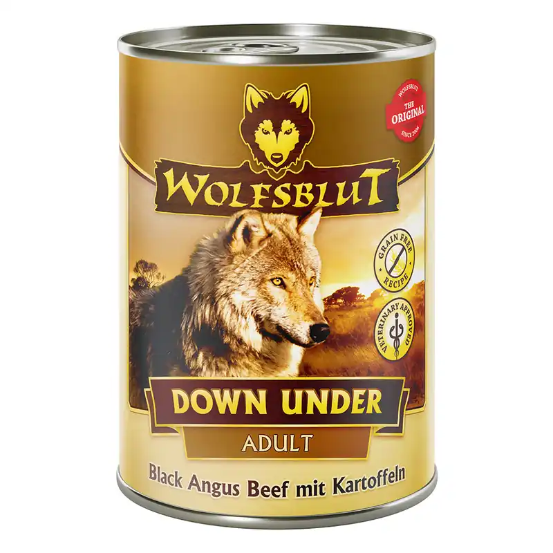 WOLFSBLUT Down Under Black Angus Beef mit Kartoffeln 395g Hundenassfutter Nur Heute